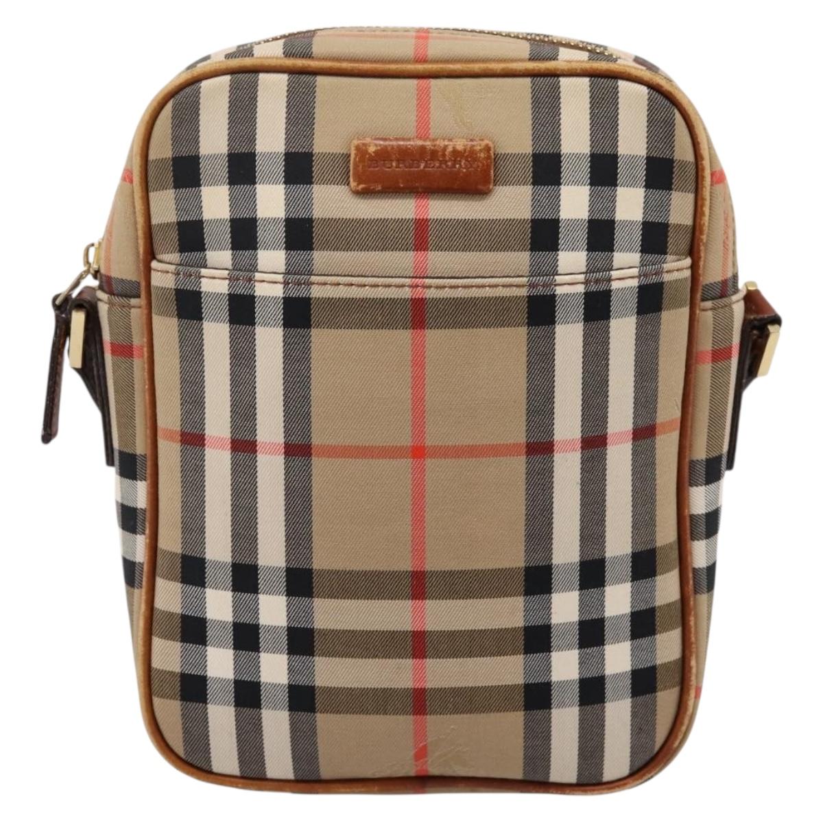 BURBERRY Nova Check Shoulder Bag Canvas Beige Gold Tone Auth gh2353