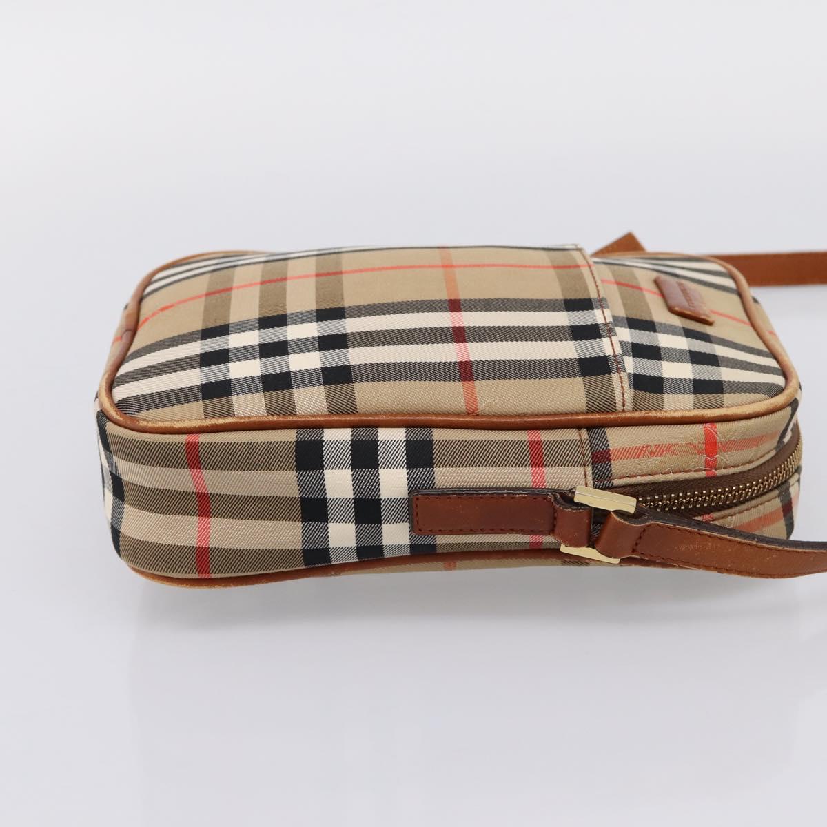 BURBERRY Nova Check Shoulder Bag Canvas Beige Gold Tone Auth gh2353