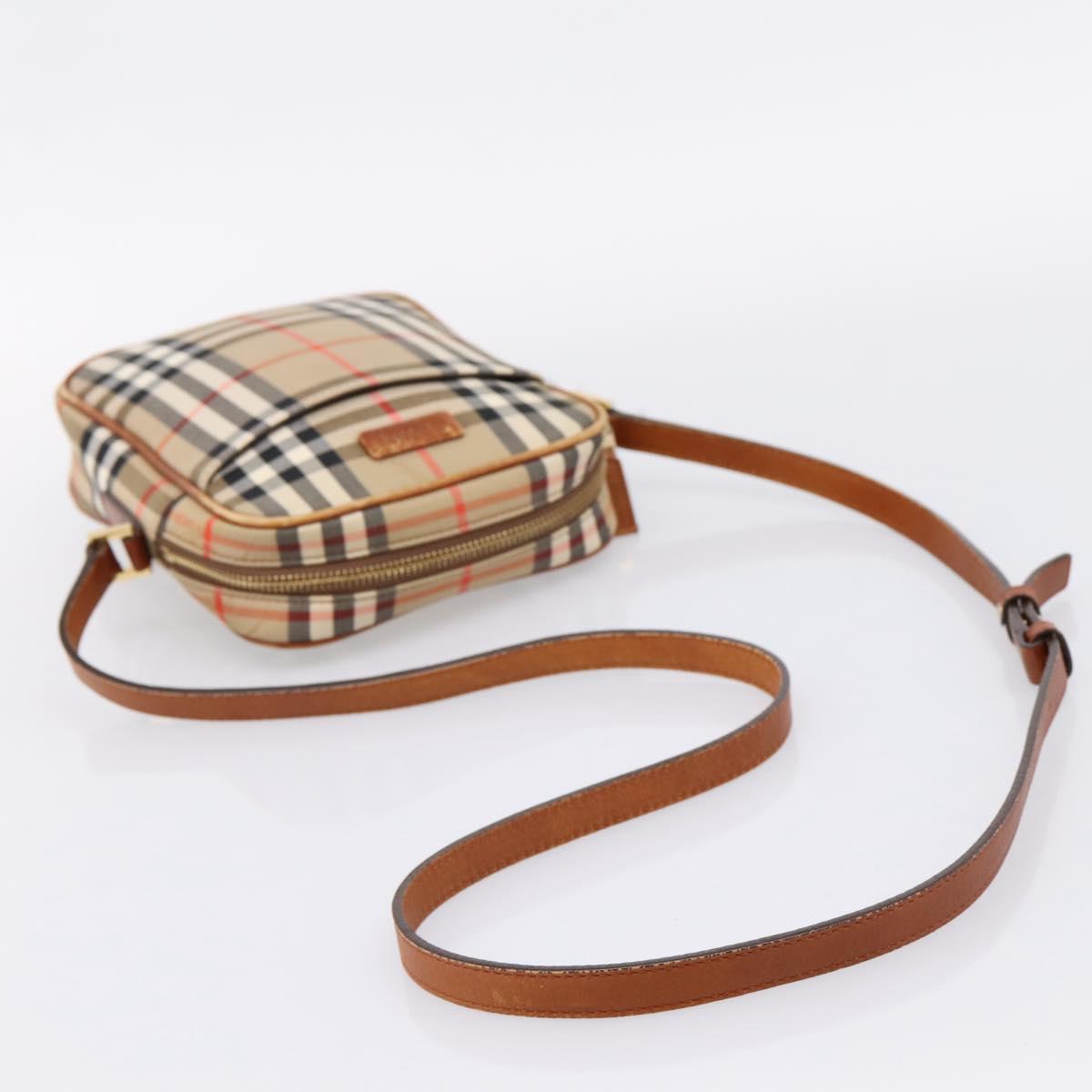 BURBERRY Nova Check Shoulder Bag Canvas Beige Gold Tone Auth gh2353