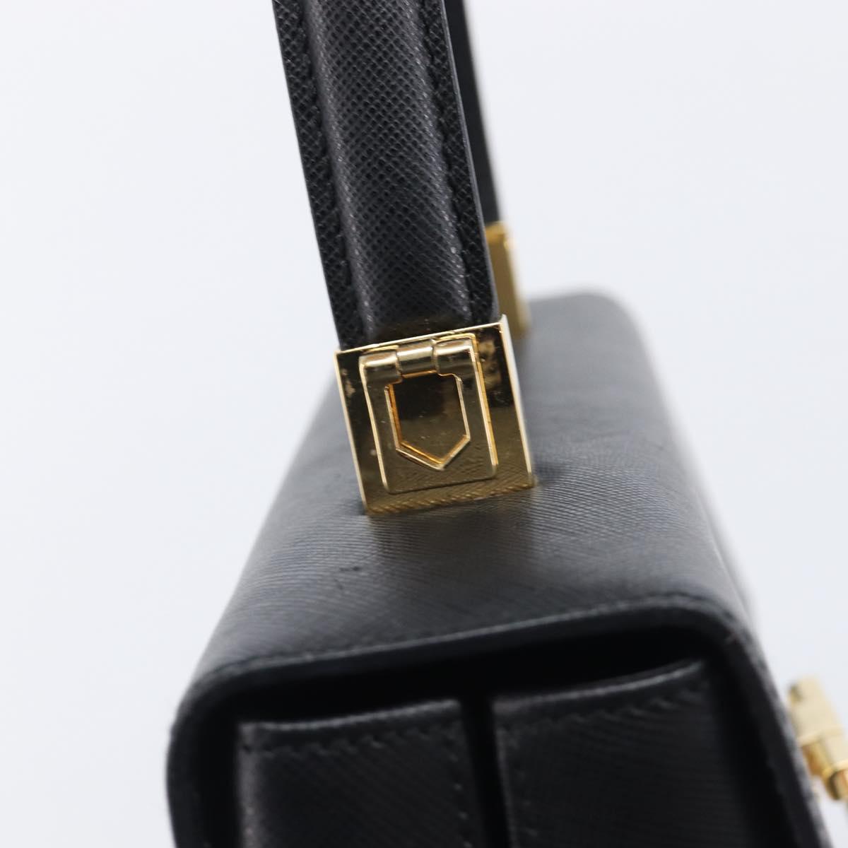 Salvatore Ferragamo Gancini Hand Bag Leather Black Gold Tone Auth gh2360
