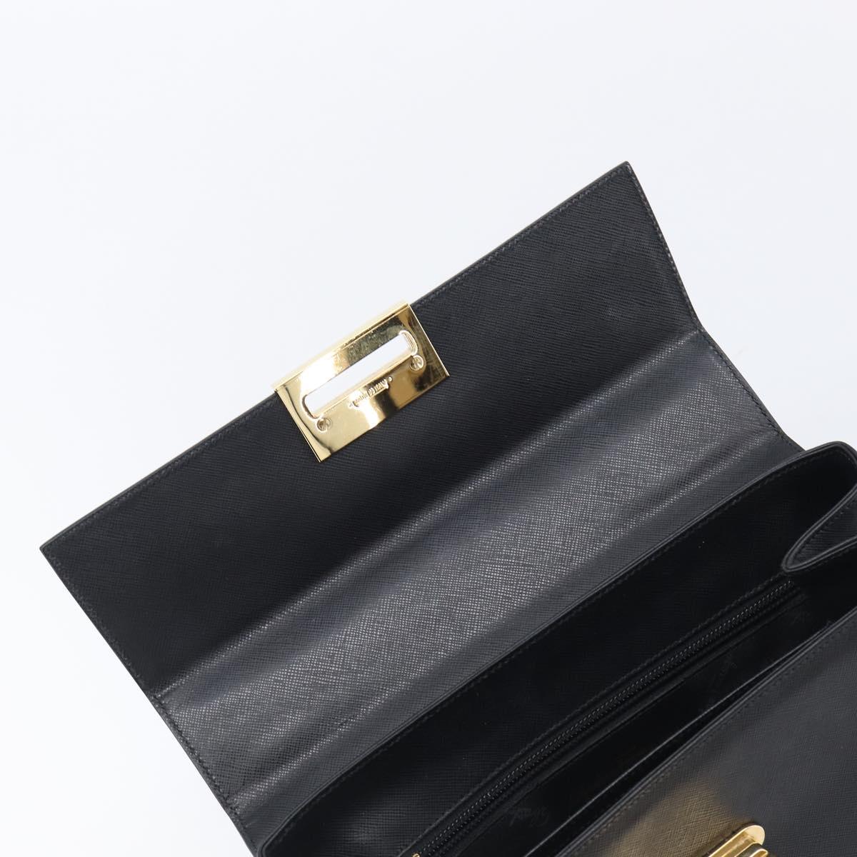 Salvatore Ferragamo Gancini Hand Bag Leather Black Gold Tone Auth gh2360