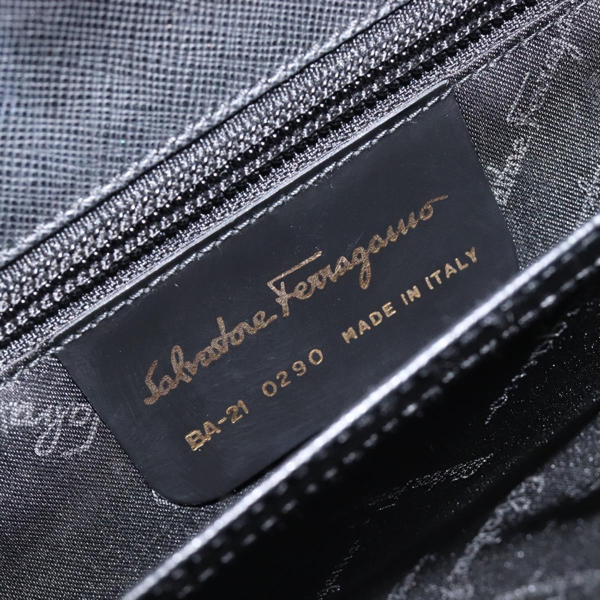Salvatore Ferragamo Gancini Hand Bag Leather Black Gold Tone Auth gh2360