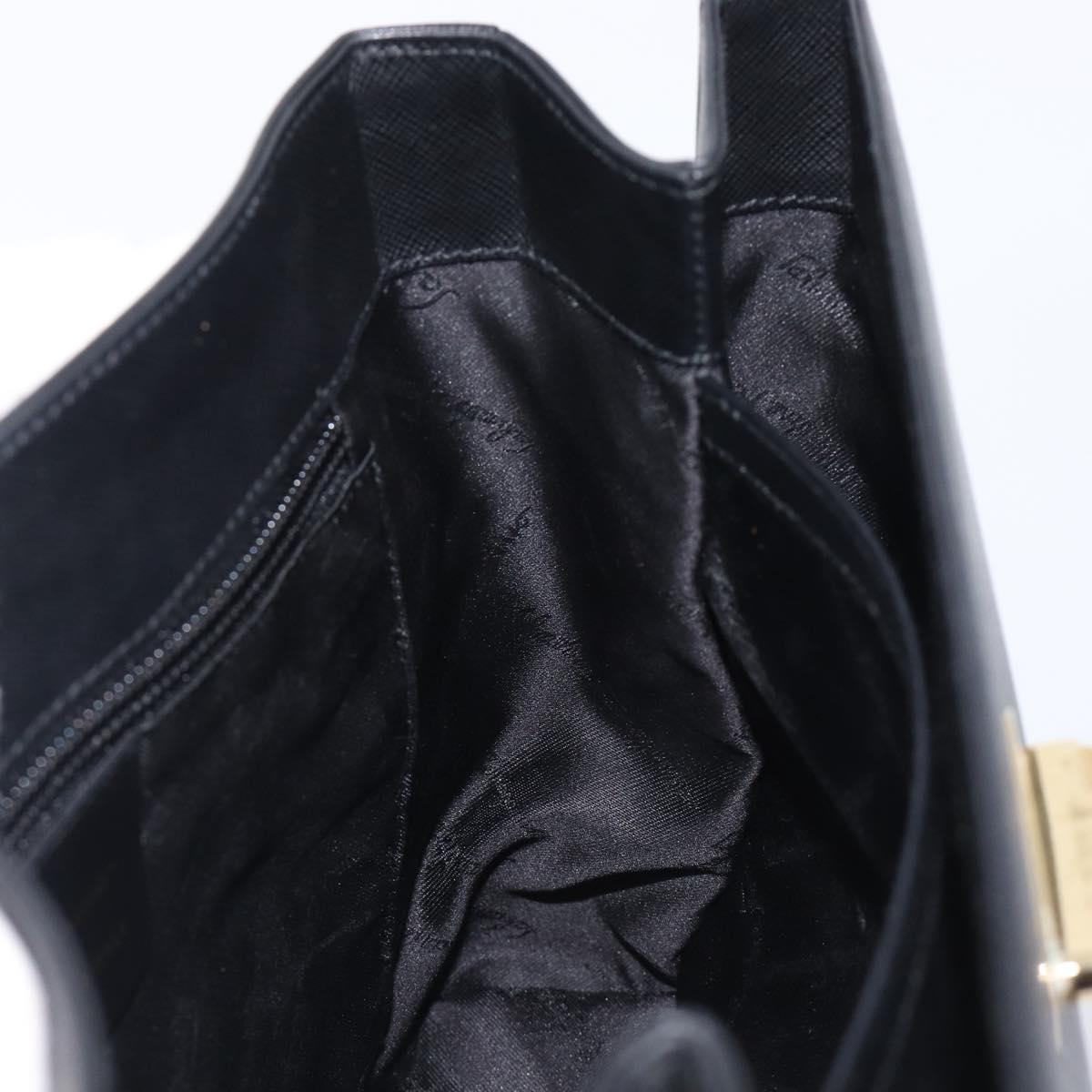 Salvatore Ferragamo Gancini Hand Bag Leather Black Gold Tone Auth gh2360