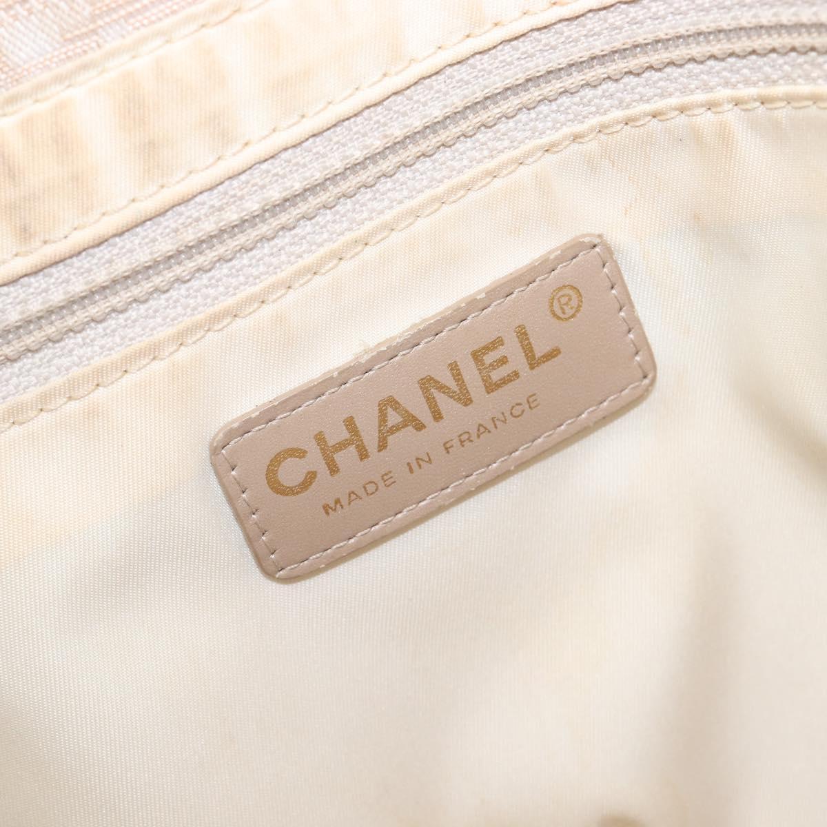 CHANEL New Travel Line Tote Bag Canvas Beige Gold Tone CC Auth gh2368