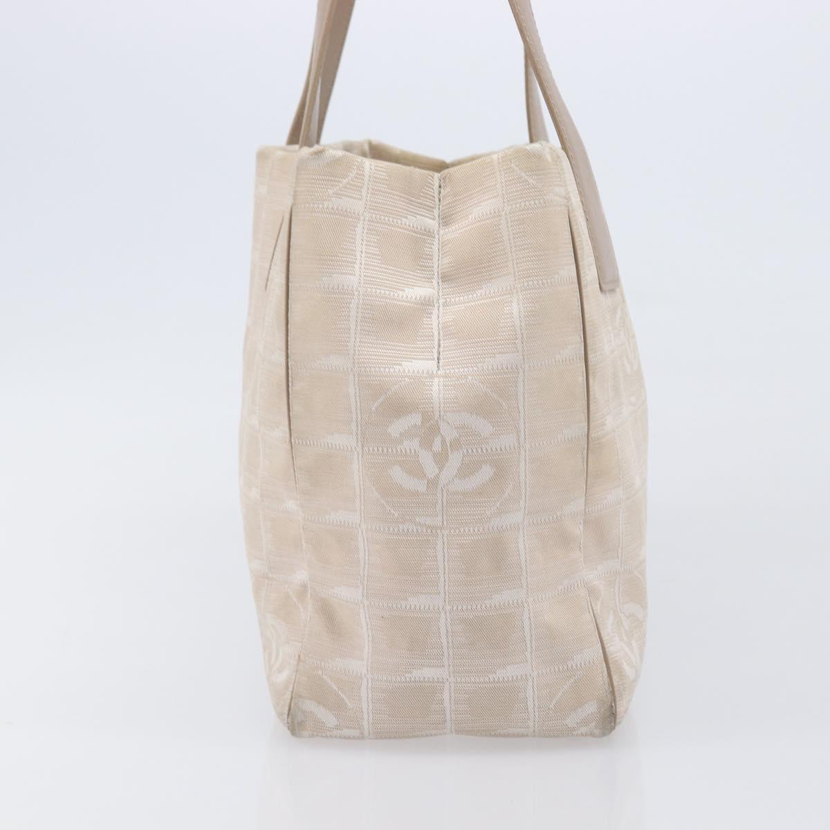 CHANEL New Travel Line Tote Bag Canvas Beige Gold Tone CC Auth gh2368