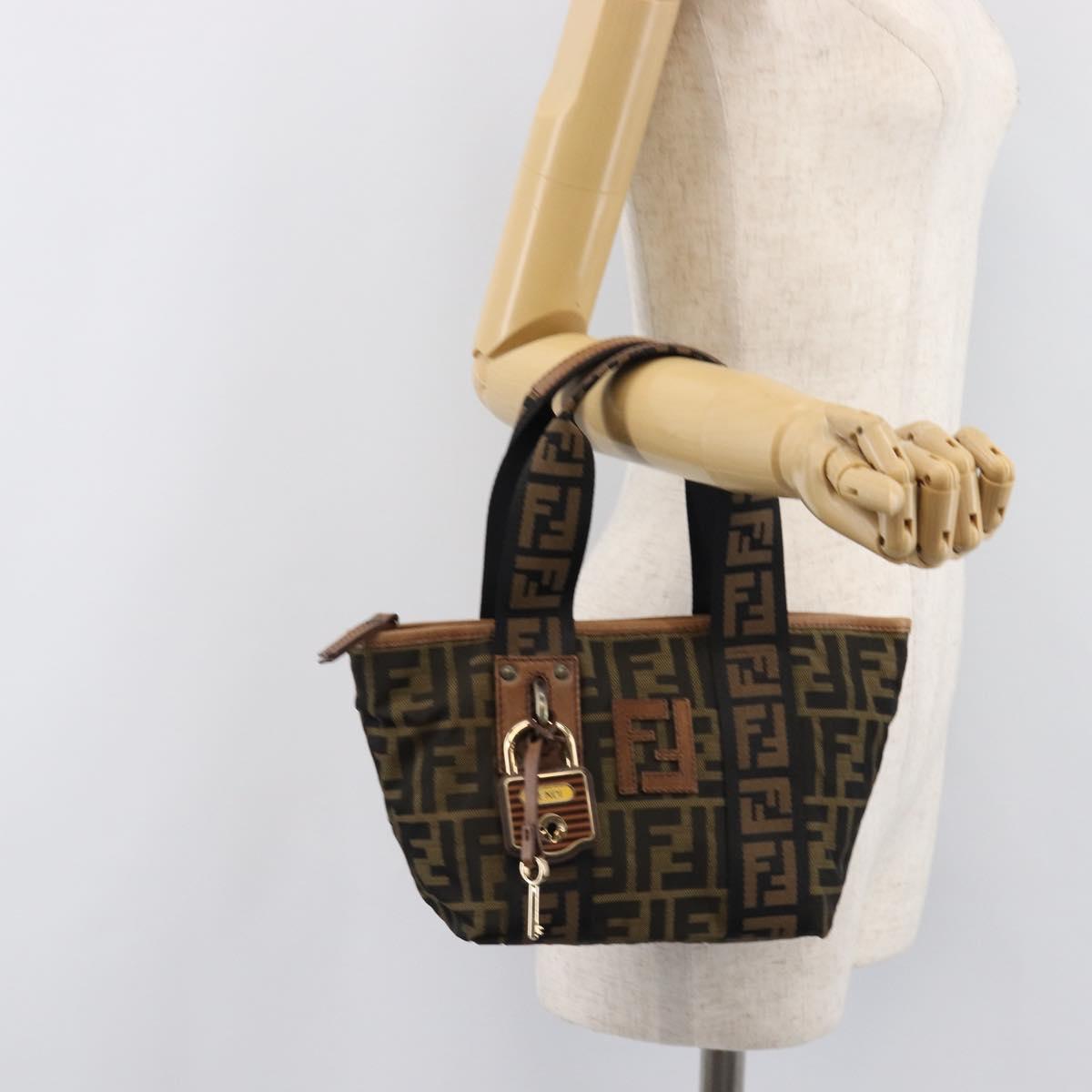 FENDI Zucca Canvas Hand Bag Black Gold Tone 7VA165 Auth gh2374