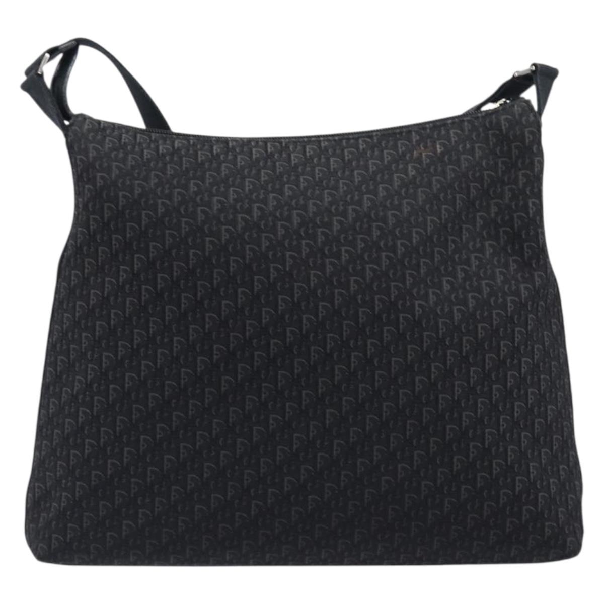 Christian Dior Trotter Canvas Shoulder Bag Black Silver Auth gh2375