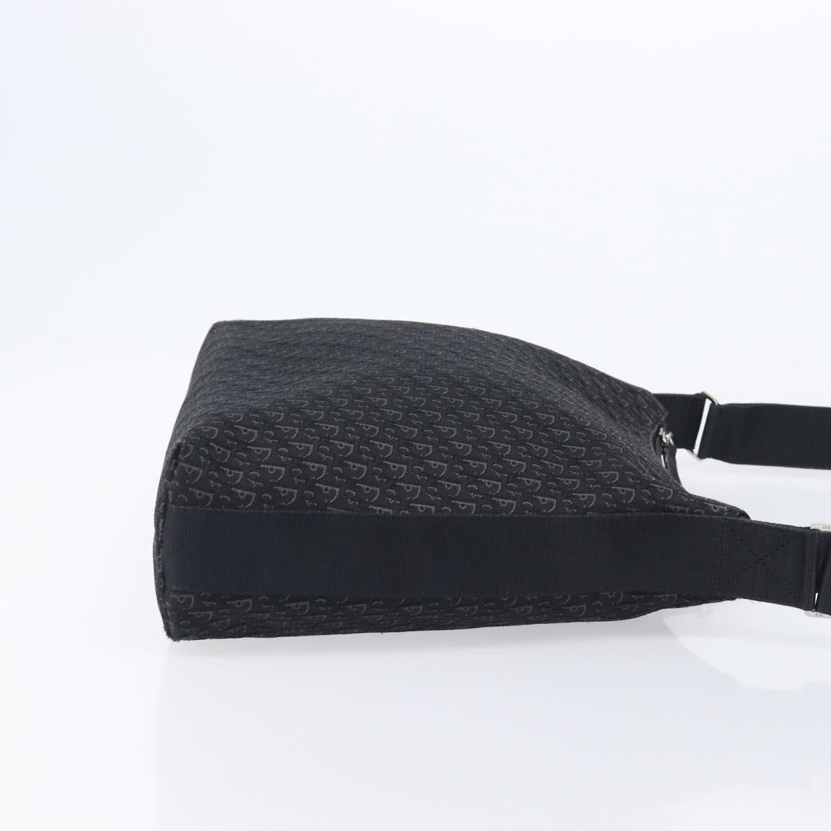 Christian Dior Trotter Canvas Shoulder Bag Black Silver Auth gh2375