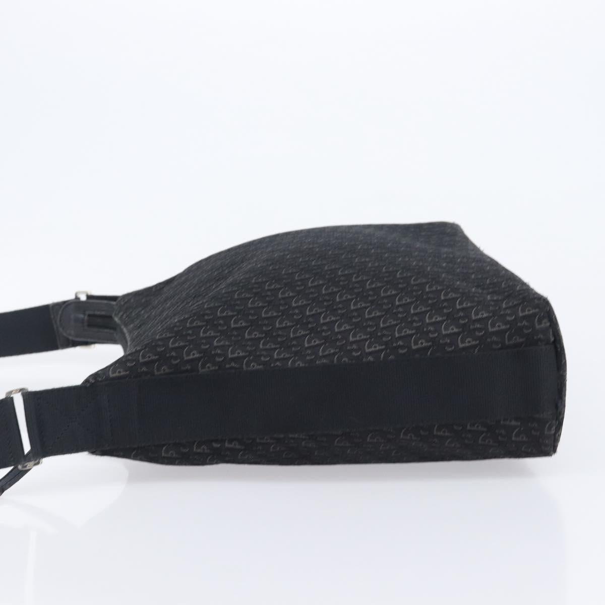 Christian Dior Trotter Canvas Shoulder Bag Black Silver Auth gh2375