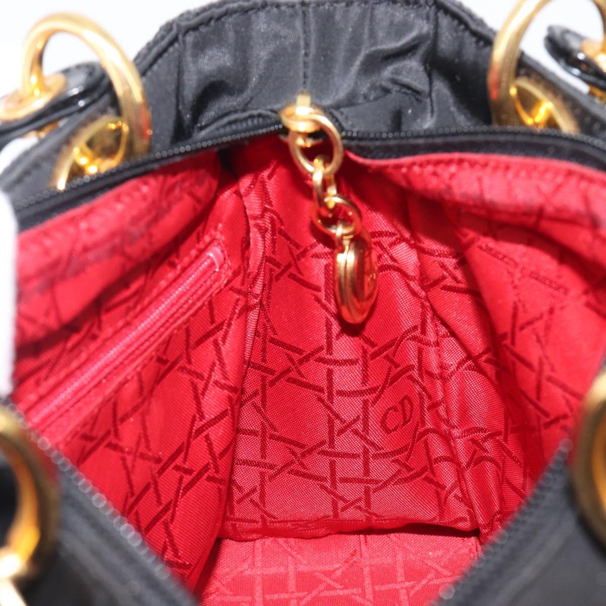 Christian Dior Lady Dior Canage Hand Bag Nylon Black Gold Tone Auth gh2376V