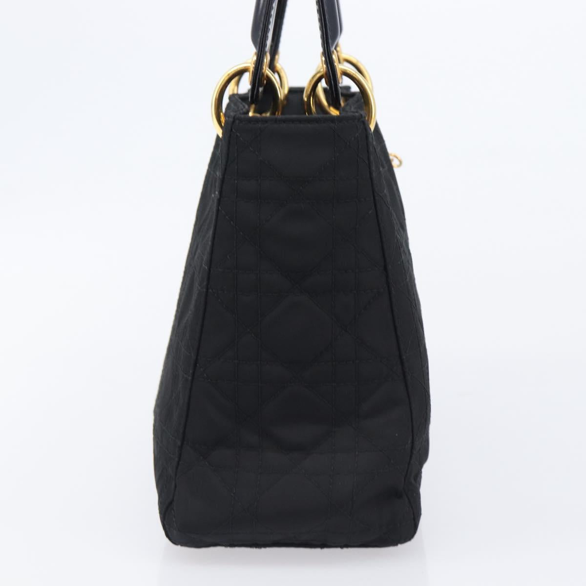 Christian Dior Lady Dior Canage Hand Bag Nylon Black Gold Tone Auth gh2376V
