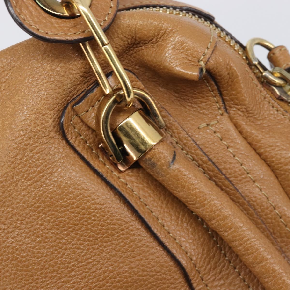 Chloe Paraty Hand Bag Leather 2way Beige Gold Tone Auth gh2379