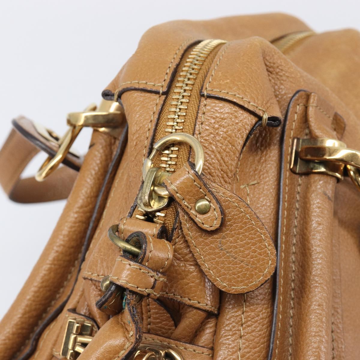 Chloe Paraty Hand Bag Leather 2way Beige Gold Tone Auth gh2379