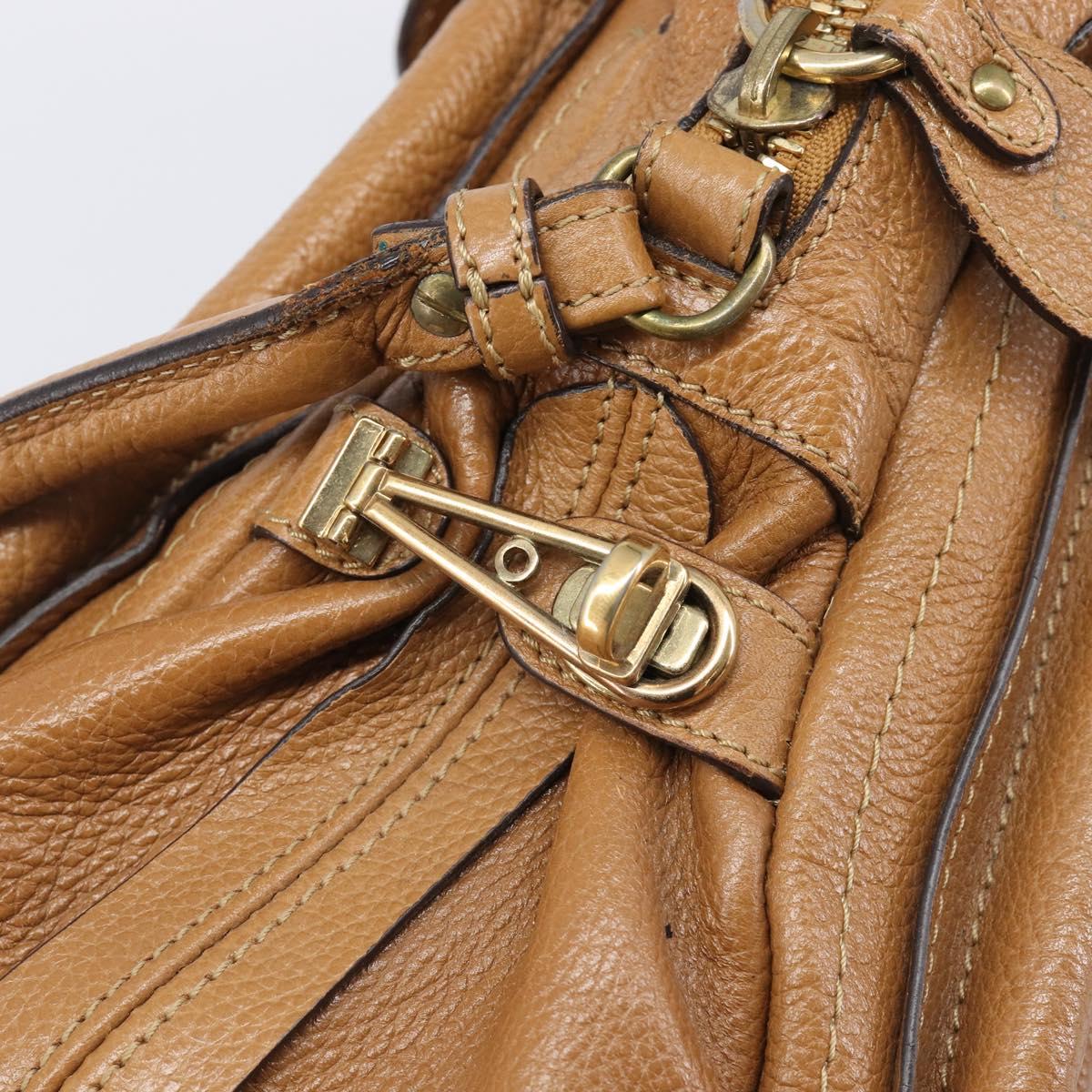 Chloe Paraty Hand Bag Leather 2way Beige Gold Tone Auth gh2379