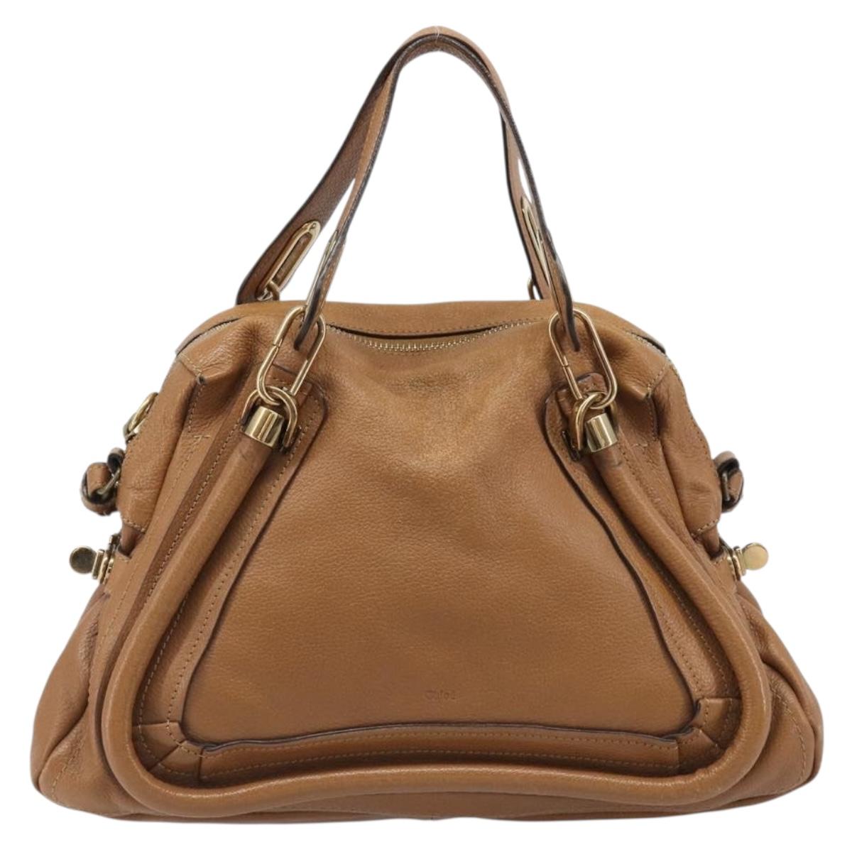 Chloe Paraty Hand Bag Leather 2way Beige Gold Tone Auth gh2379