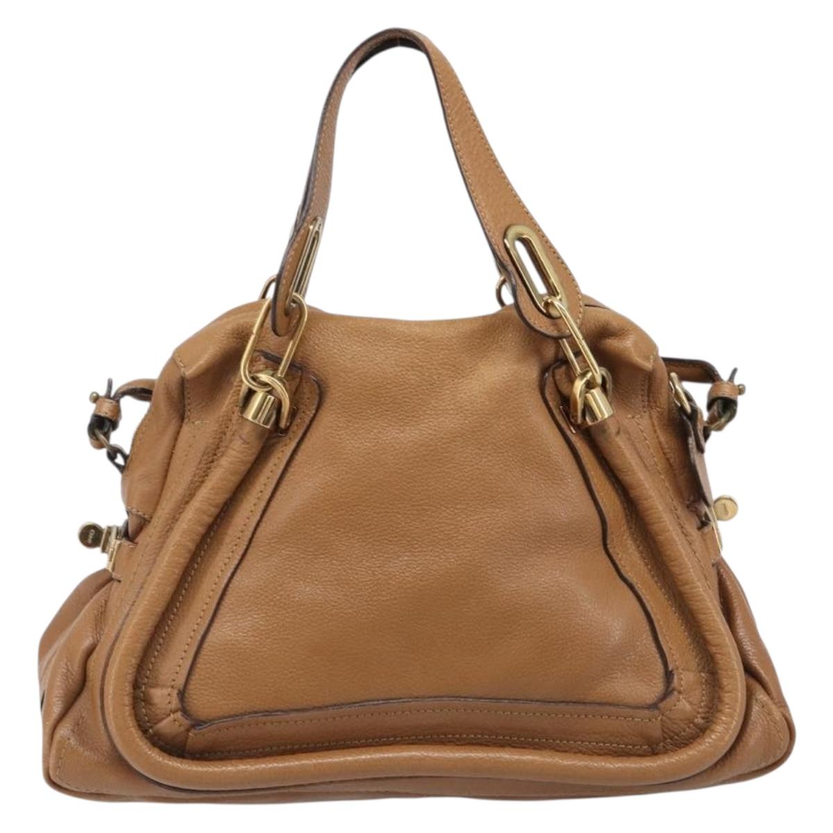 Chloe Paraty Hand Bag Leather 2way Beige Gold Tone Auth gh2379