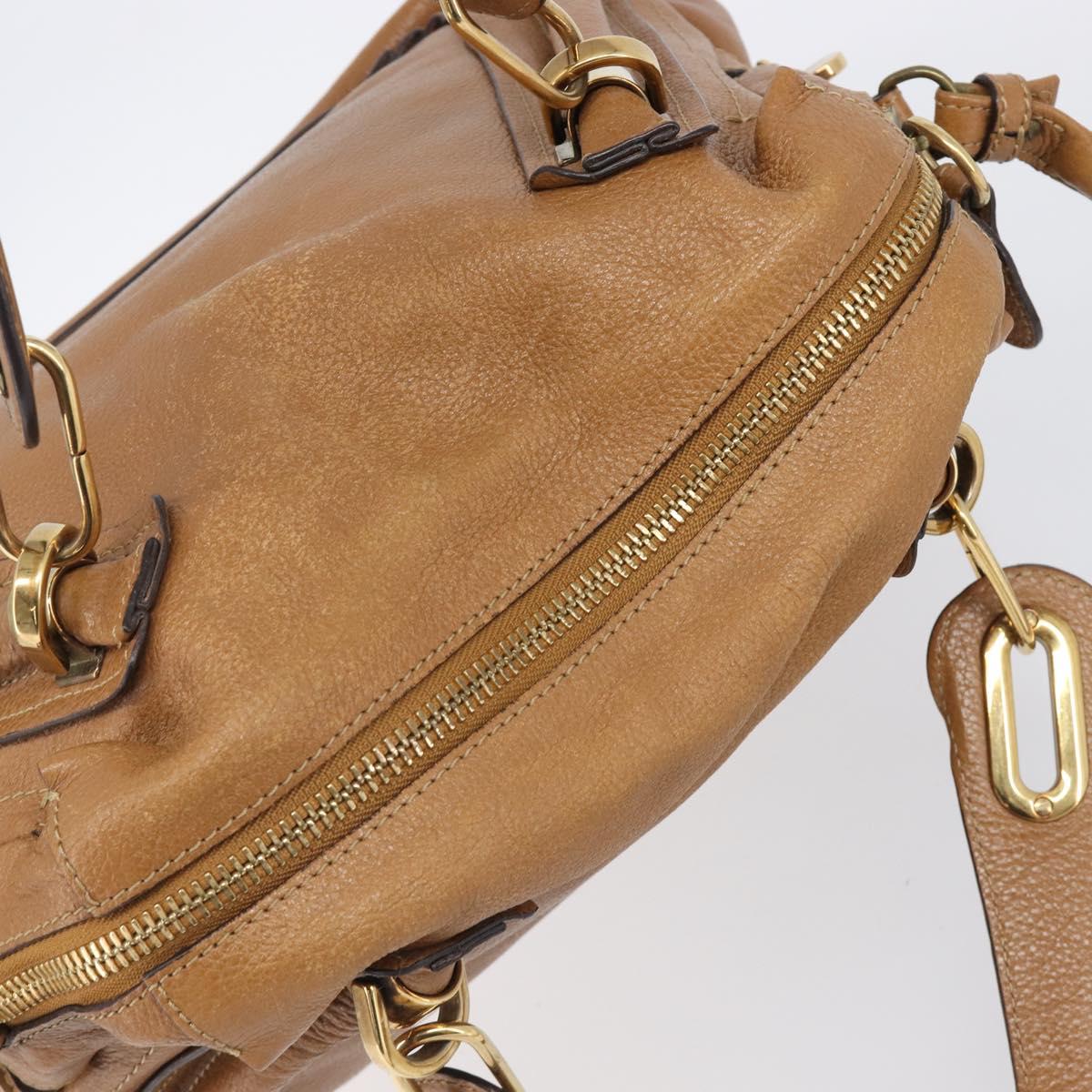 Chloe Paraty Hand Bag Leather 2way Beige Gold Tone Auth gh2379