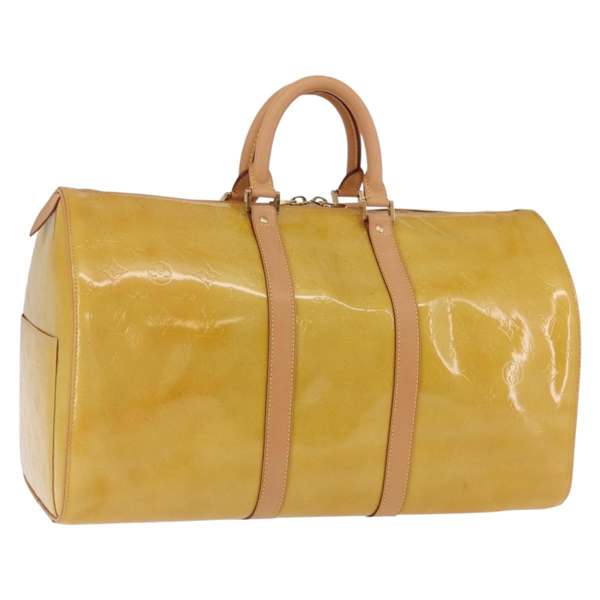LOUIS VUITTON Monogram Vernis Mercer Boston Bag Beige M91000 LV Auth gh2380