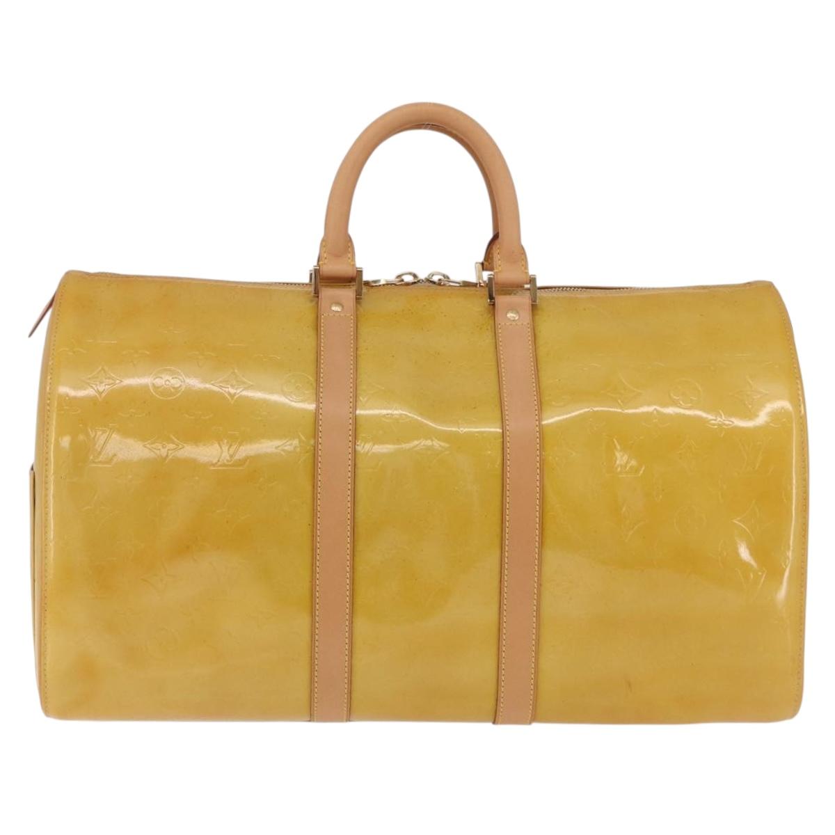 LOUIS VUITTON Monogram Vernis Mercer Boston Bag Beige M91000 LV Auth gh2380