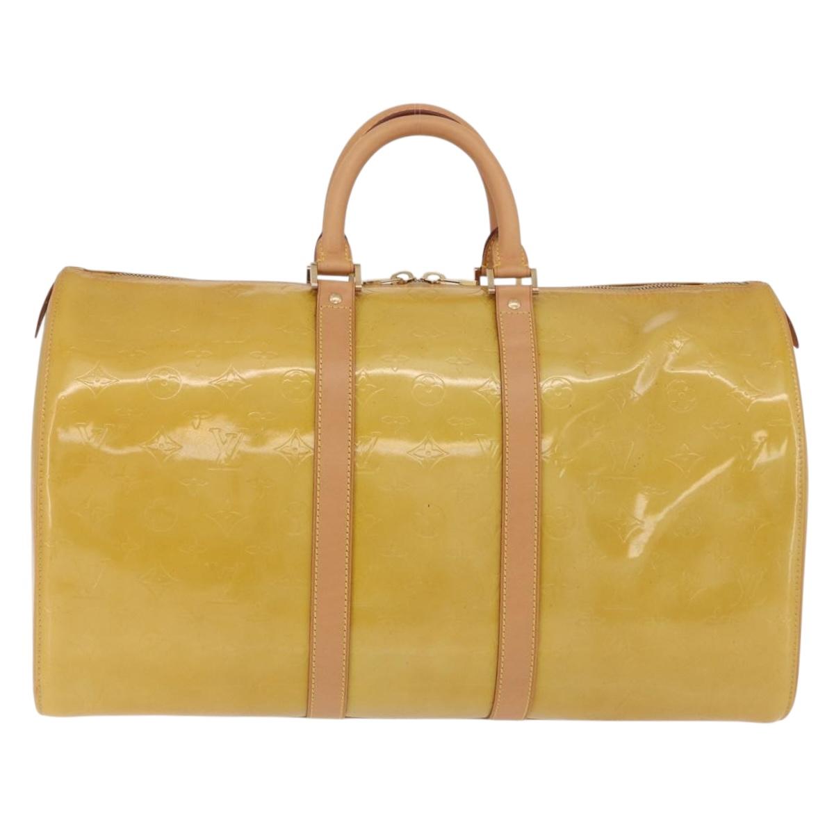 LOUIS VUITTON Monogram Vernis Mercer Boston Bag Beige M91000 LV Auth gh2380