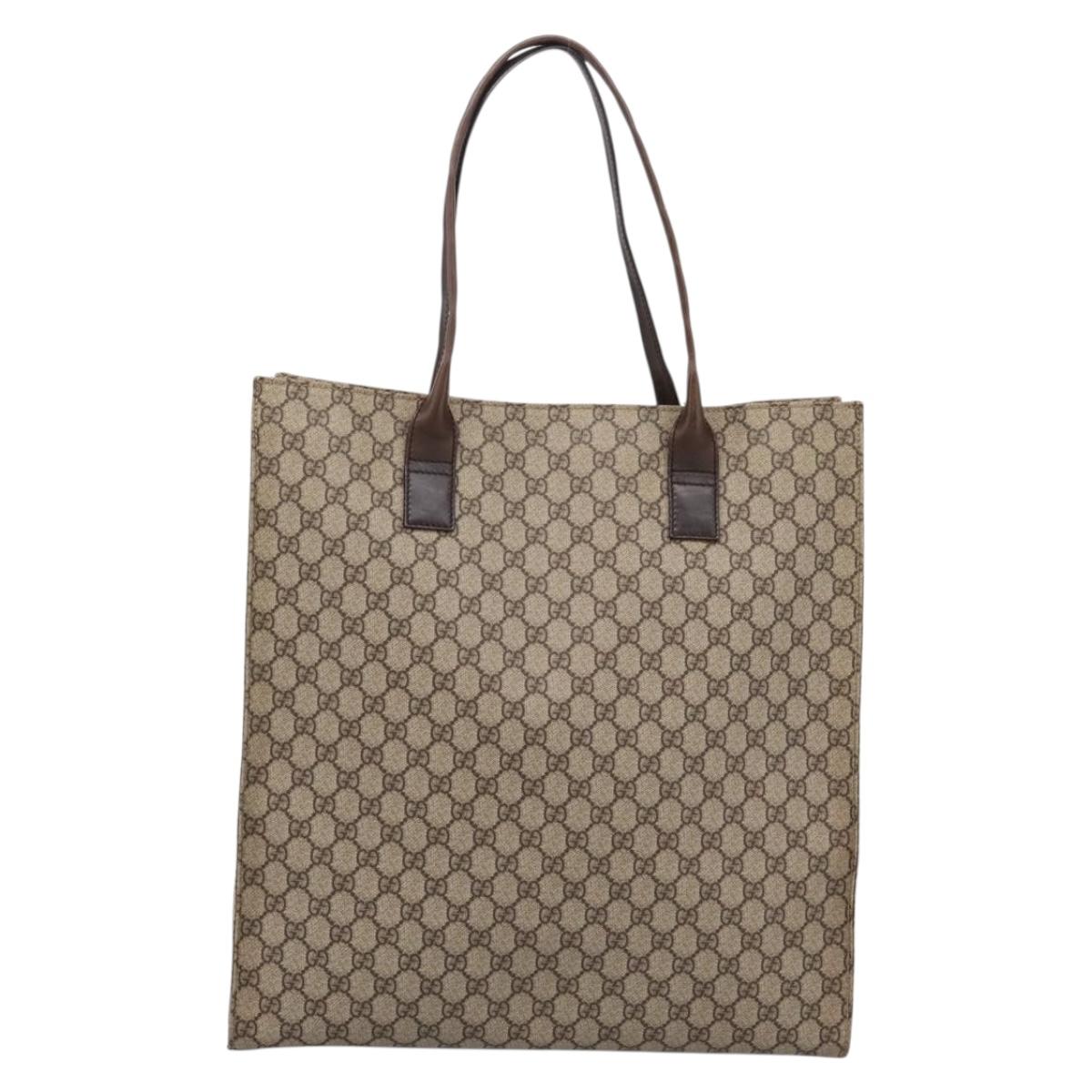 GUCCI GG Supreme Tote Bag PVC Beige Silver 91250 Auth gh2381