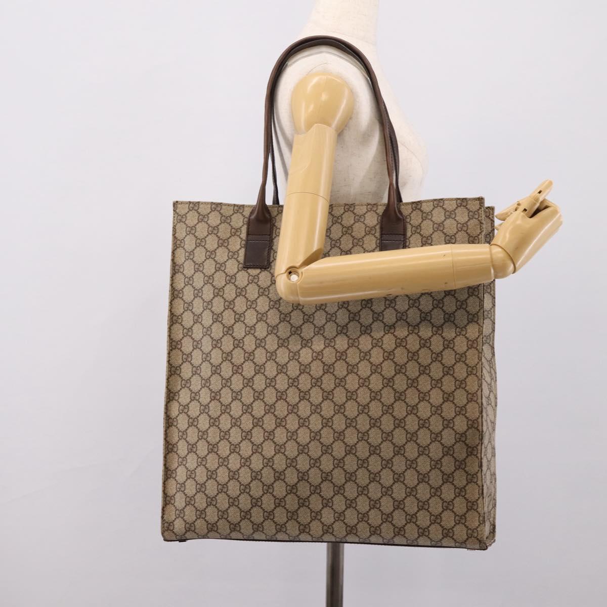 GUCCI GG Supreme Tote Bag PVC Beige Silver 91250 Auth gh2381