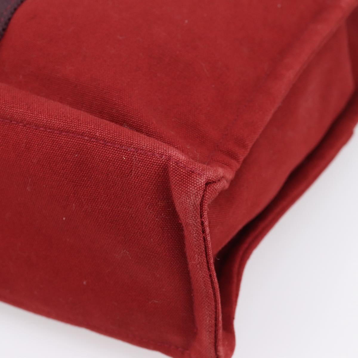 HERMES Fourre Tout MM Hand Bag Canvas Red Silver Auth gh2382