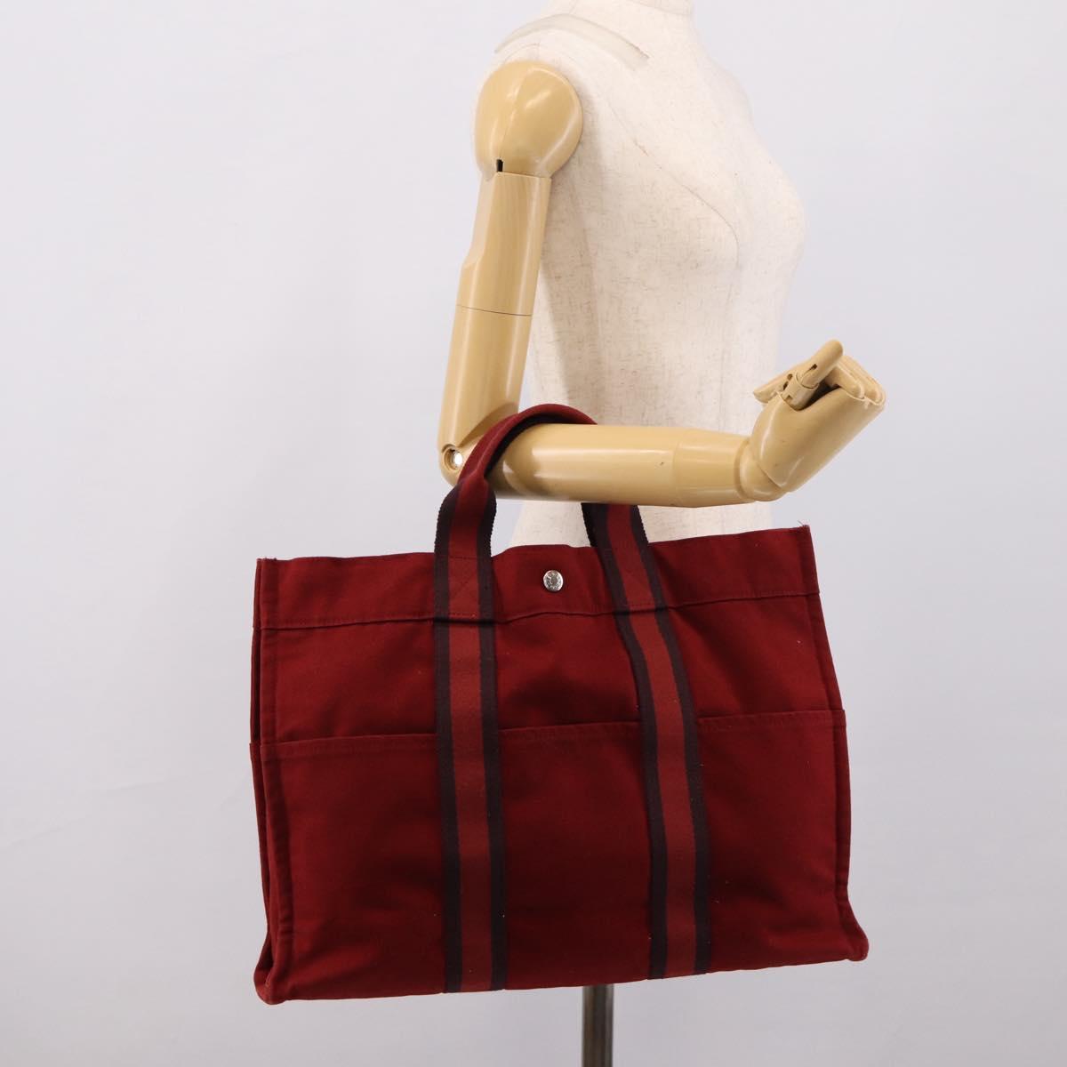 HERMES Fourre Tout MM Hand Bag Canvas Red Silver Auth gh2382