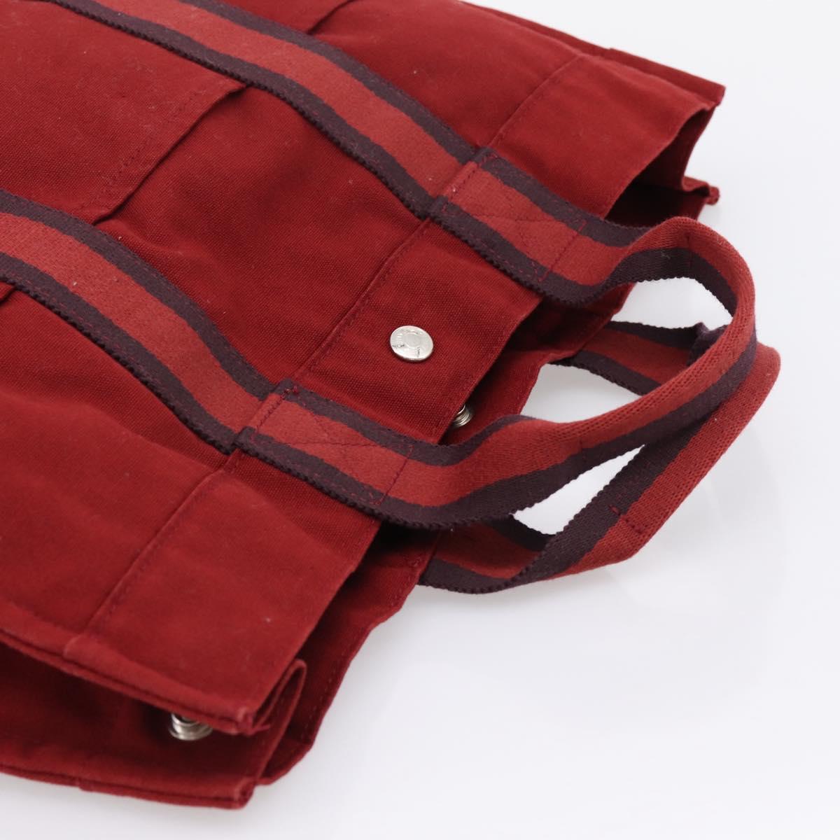 HERMES Fourre Tout MM Hand Bag Canvas Red Silver Auth gh2382