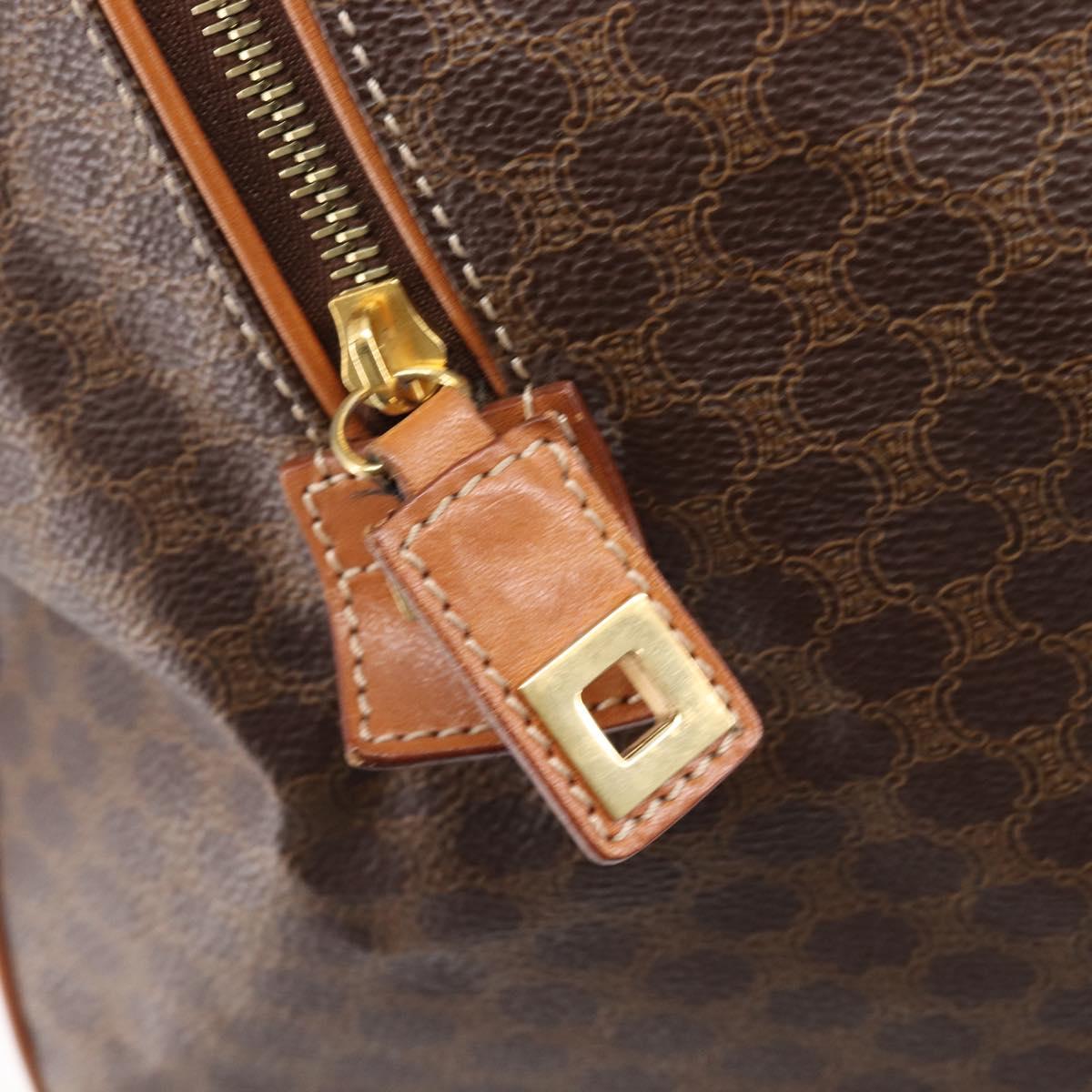 CELINE Macadam Boston Bag PVC Brown Gold Tone Auth gh2383A