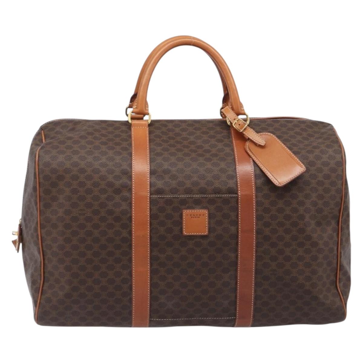 CELINE Macadam Boston Bag PVC Brown Gold Tone Auth gh2383A