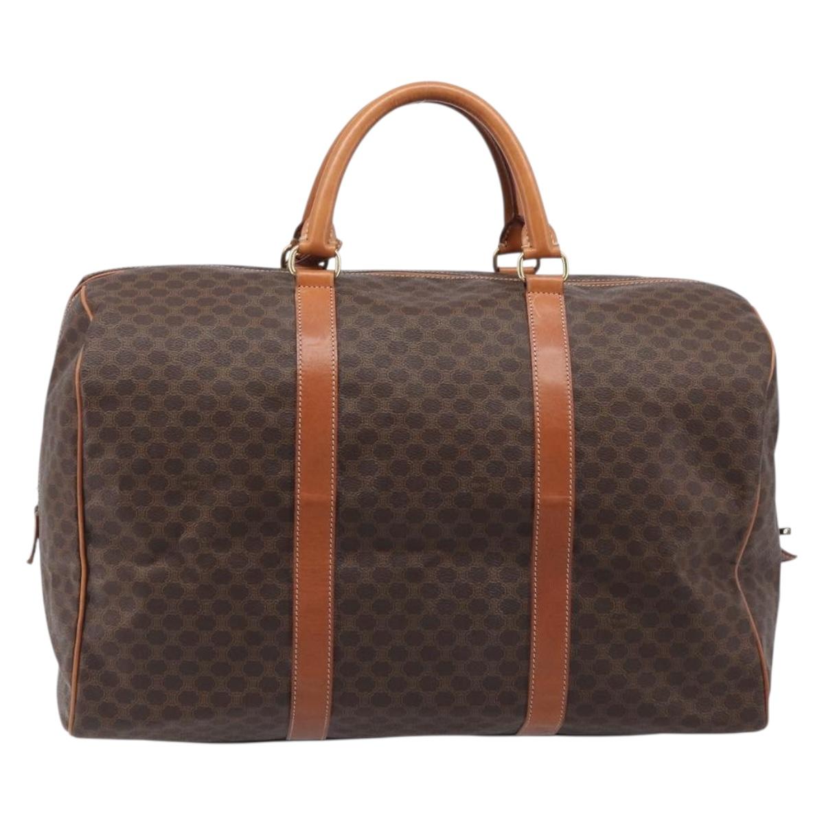 CELINE Macadam Boston Bag PVC Brown Gold Tone Auth gh2383A