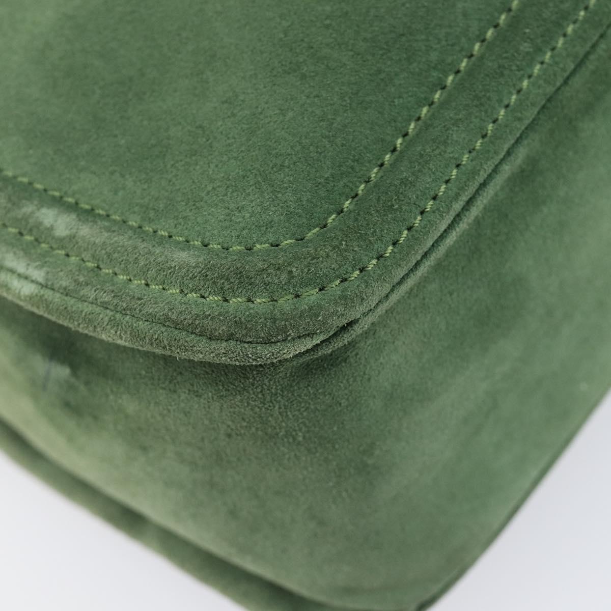 CELINE Shoulder Bag Suede Green Gold Tone Auth gh2386