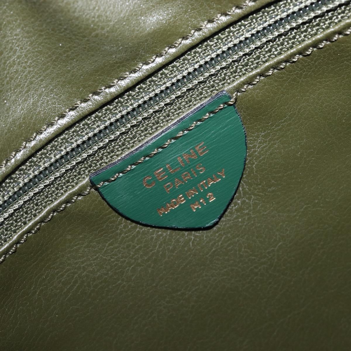 CELINE Shoulder Bag Suede Green Gold Tone Auth gh2386