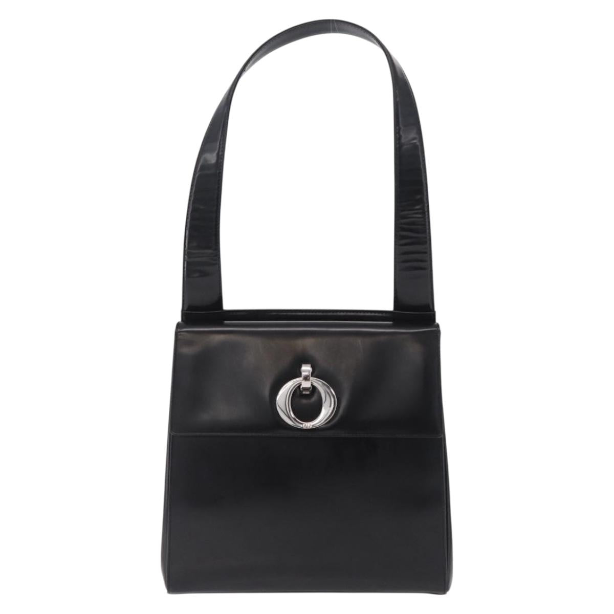 Christian Dior Shoulder Bag Patent Black Silver Auth gh2387