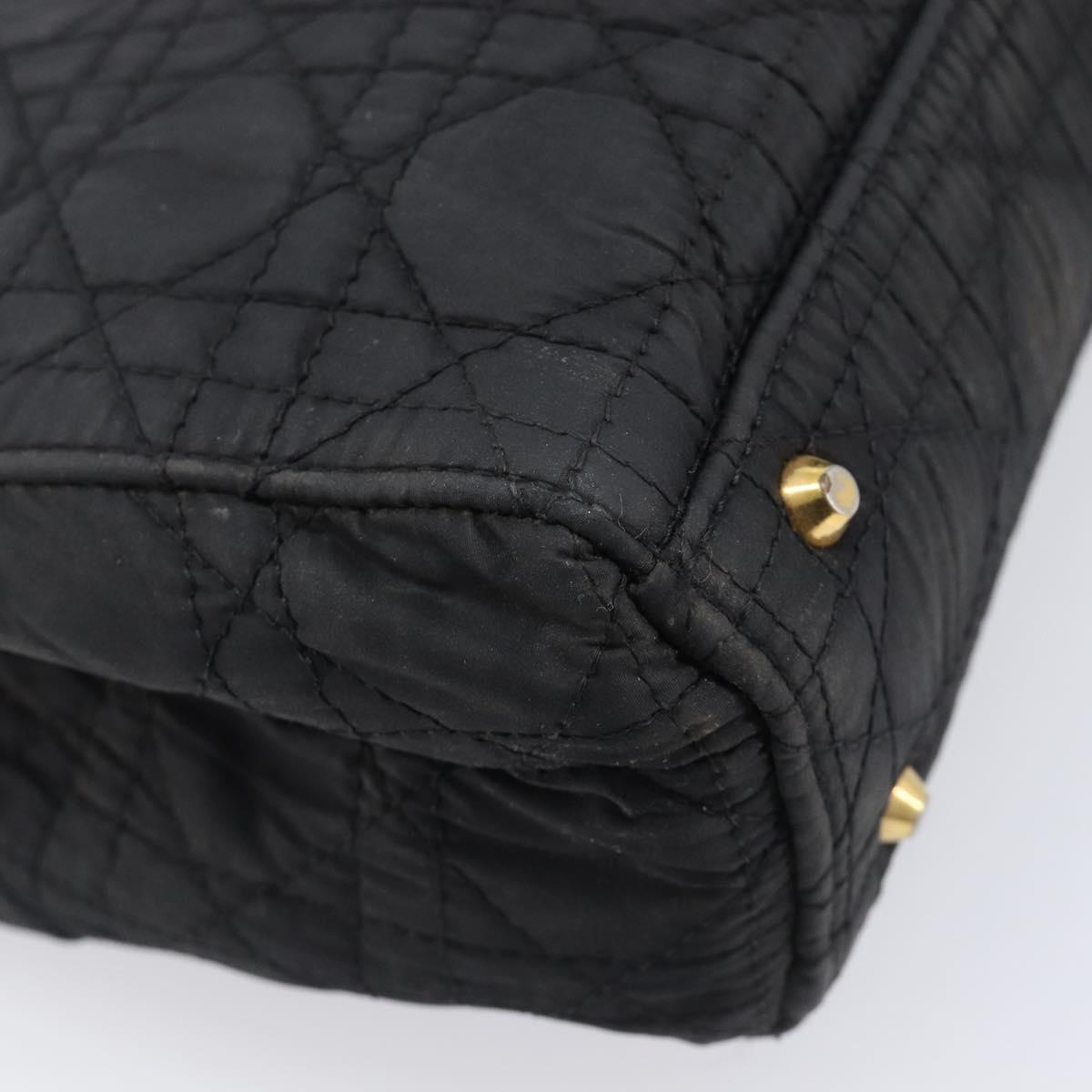 Christian Dior Canage Hand Bag Nylon Black Gold Tone Auth gh2390