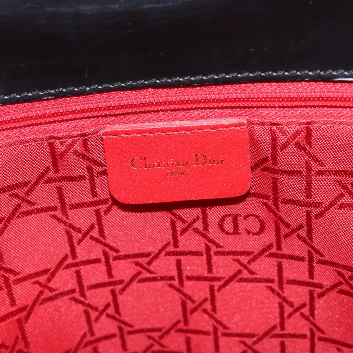 Christian Dior Canage Hand Bag Nylon Black Gold Tone Auth gh2390