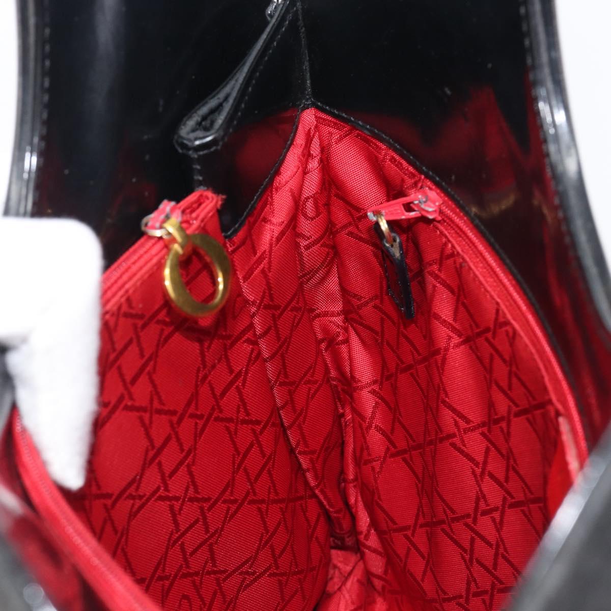 Christian Dior Canage Hand Bag Nylon Black Gold Tone Auth gh2390