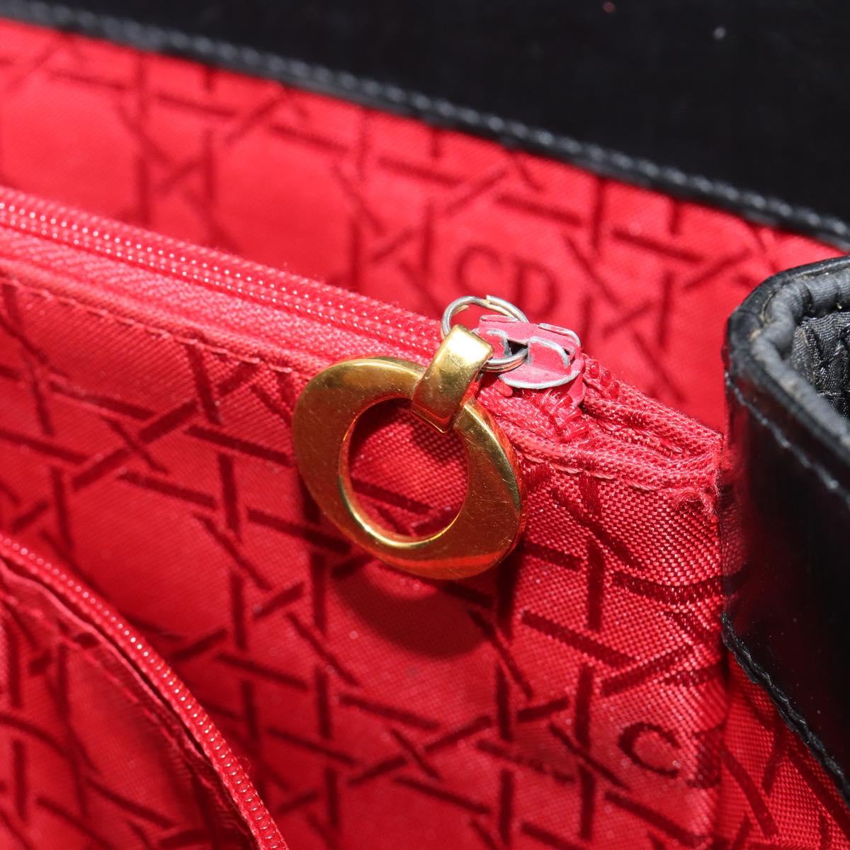 Christian Dior Canage Hand Bag Nylon Black Gold Tone Auth gh2390