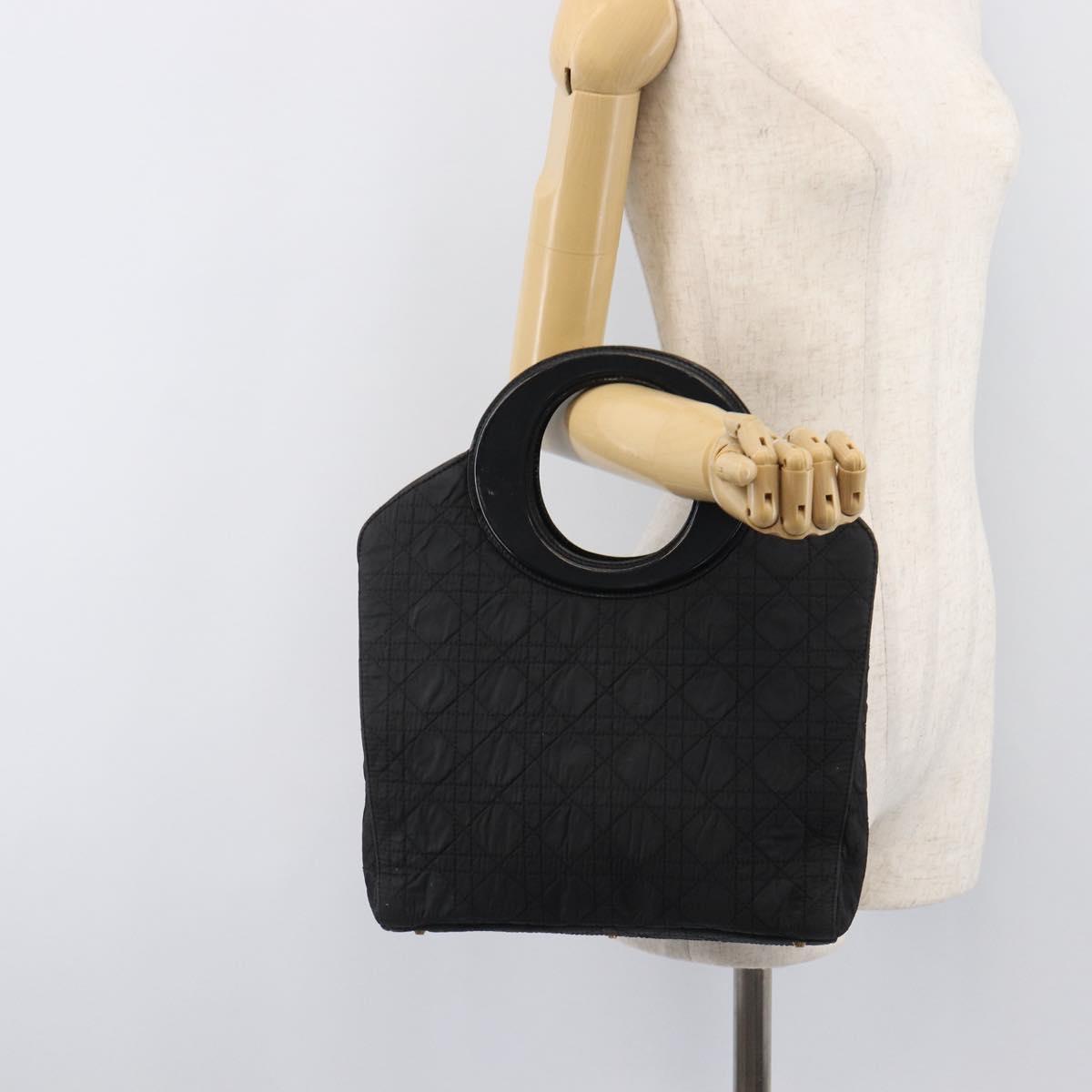 Christian Dior Canage Hand Bag Nylon Black Gold Tone Auth gh2390