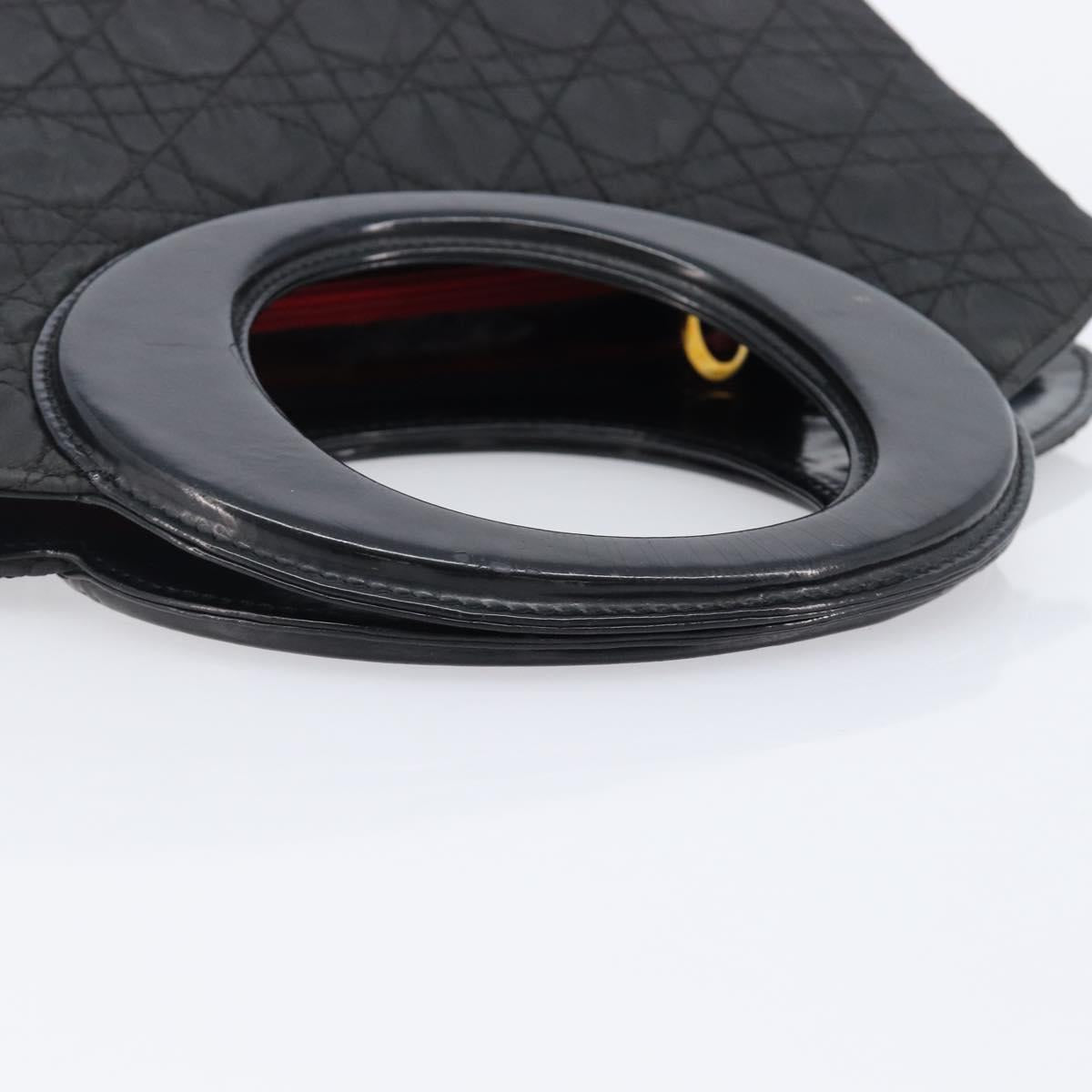 Christian Dior Canage Hand Bag Nylon Black Gold Tone Auth gh2390