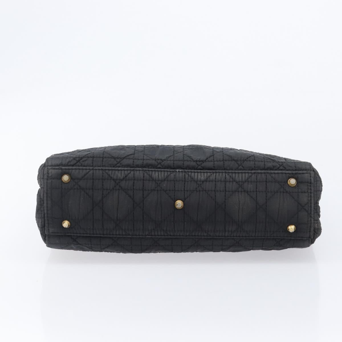 Christian Dior Canage Hand Bag Nylon Black Gold Tone Auth gh2390