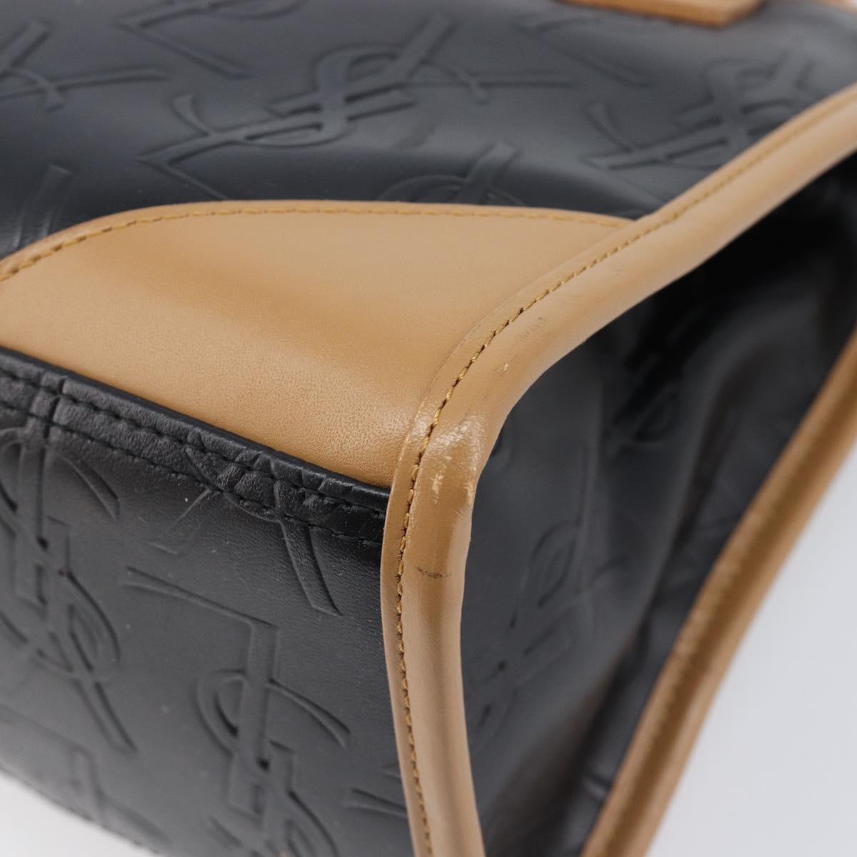 SAINT LAURENT Hand Bag Leather Black Beige Auth gh2393