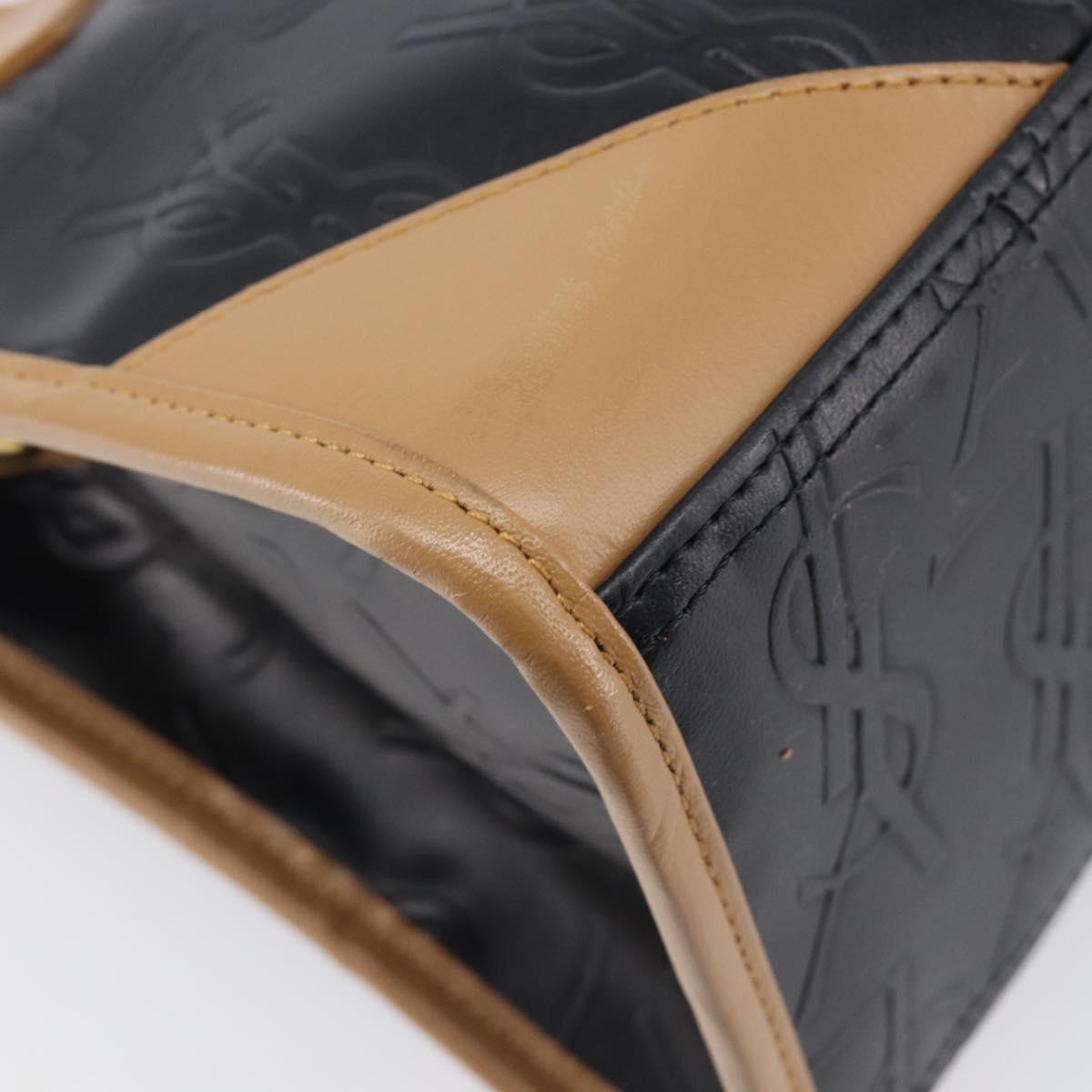 SAINT LAURENT Hand Bag Leather Black Beige Auth gh2393