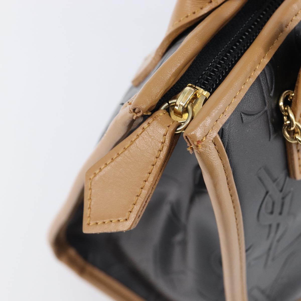SAINT LAURENT Hand Bag Leather Black Beige Auth gh2393