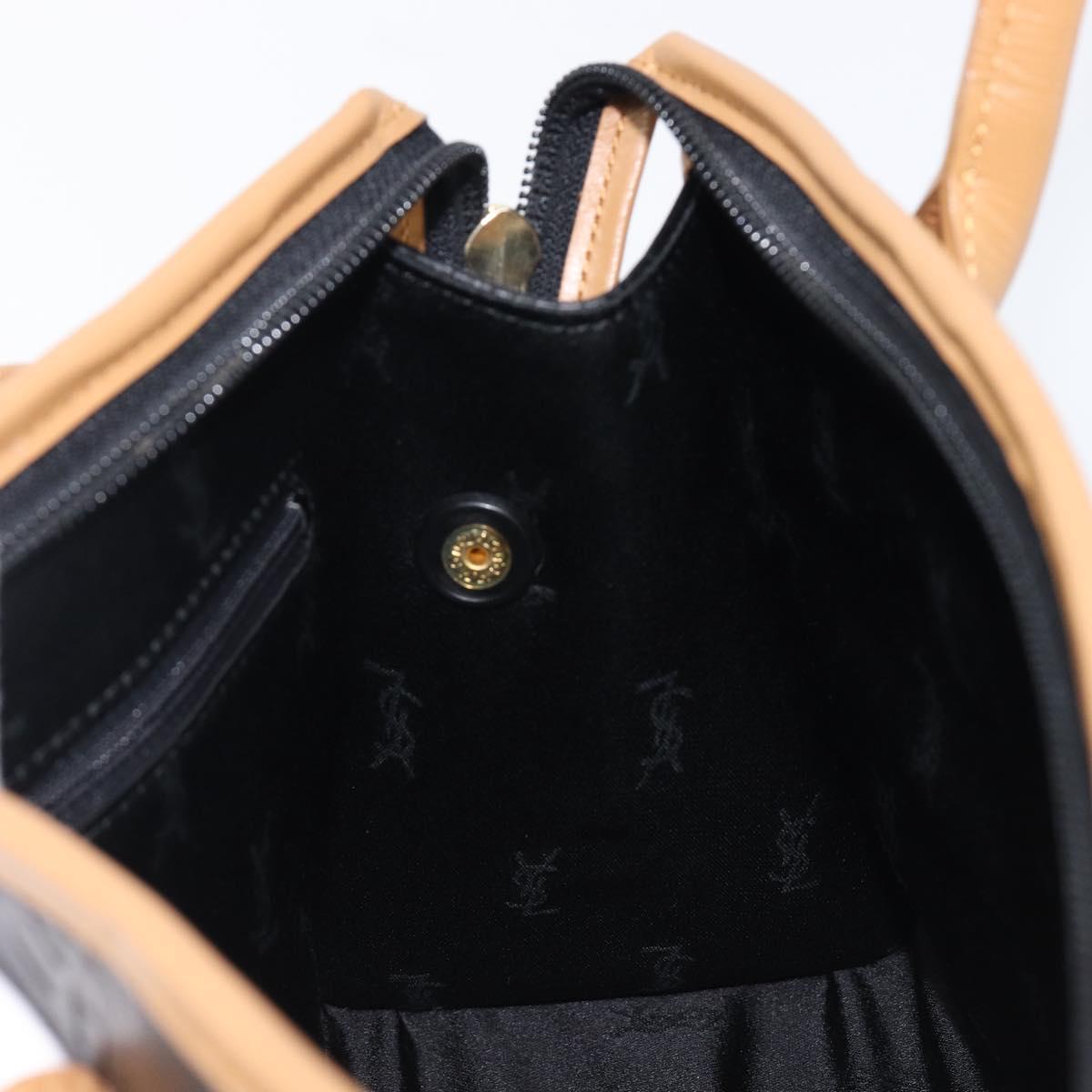 SAINT LAURENT Hand Bag Leather Black Beige Auth gh2393