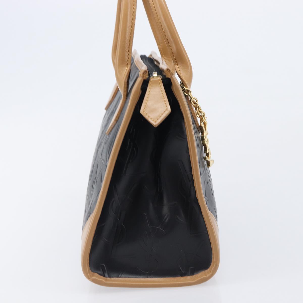 SAINT LAURENT Hand Bag Leather Black Beige Auth gh2393