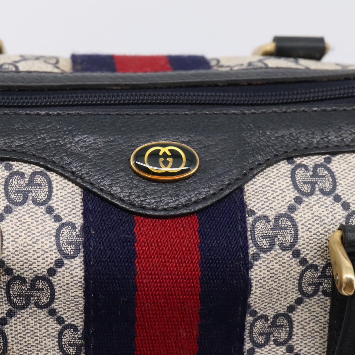 GUCCI GG Supreme Sherry Line Hand Bag PVC Navy Gold Tone 40 3842 Auth gh2396