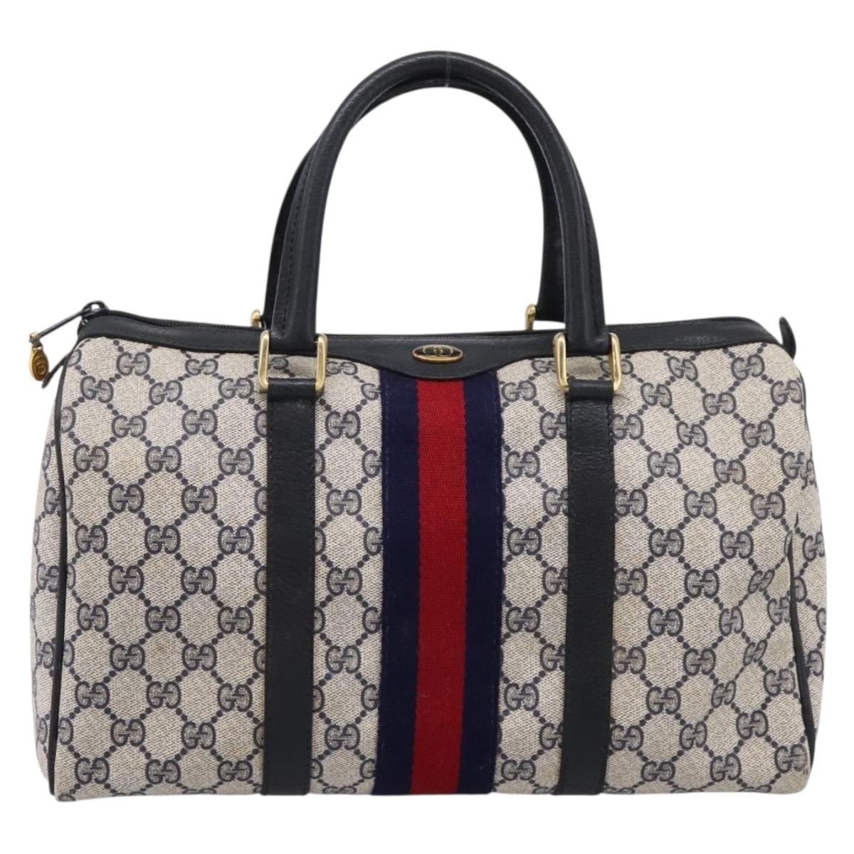 GUCCI GG Supreme Sherry Line Hand Bag PVC Navy Gold Tone 40 3842 Auth gh2396
