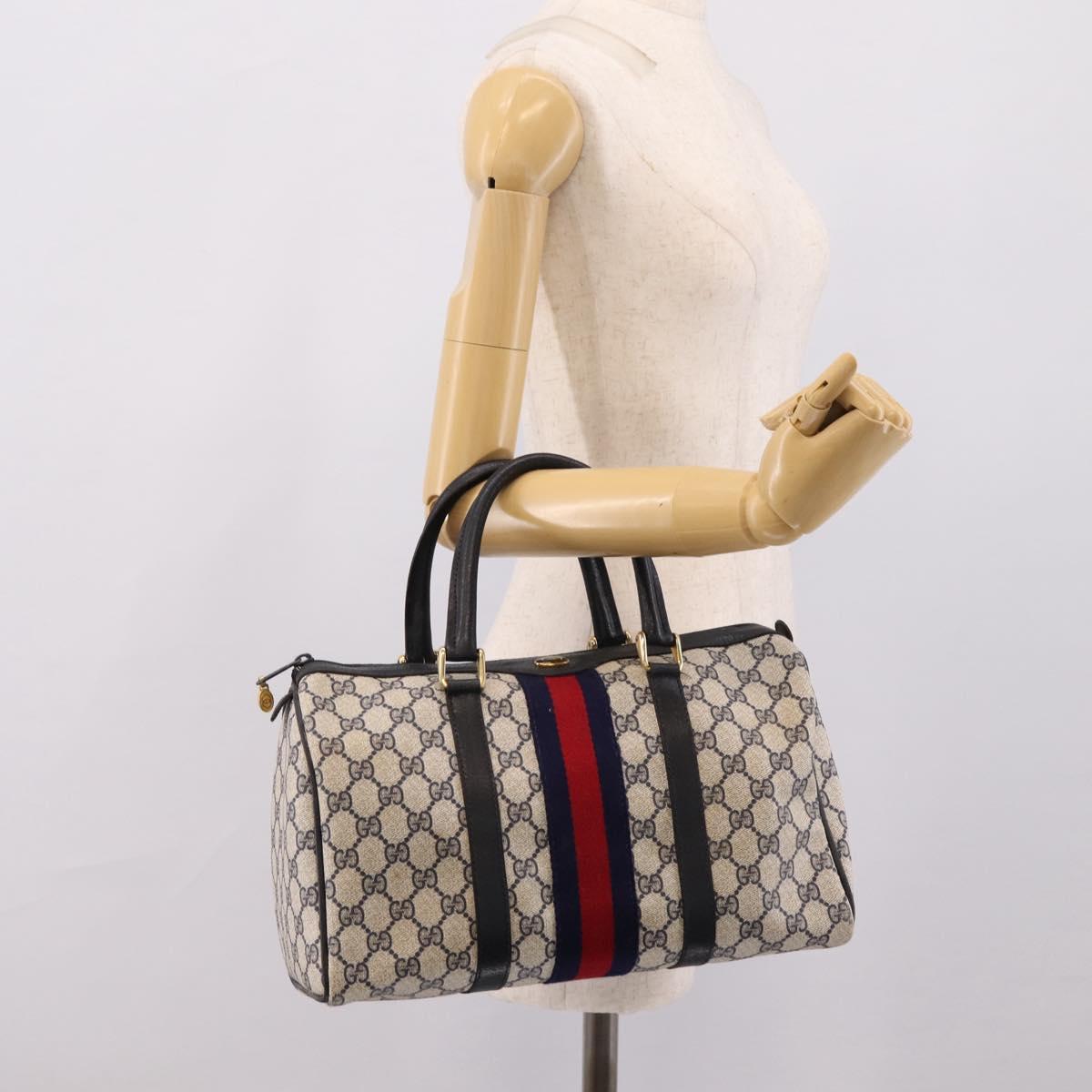 GUCCI GG Supreme Sherry Line Hand Bag PVC Navy Gold Tone 40 3842 Auth gh2396
